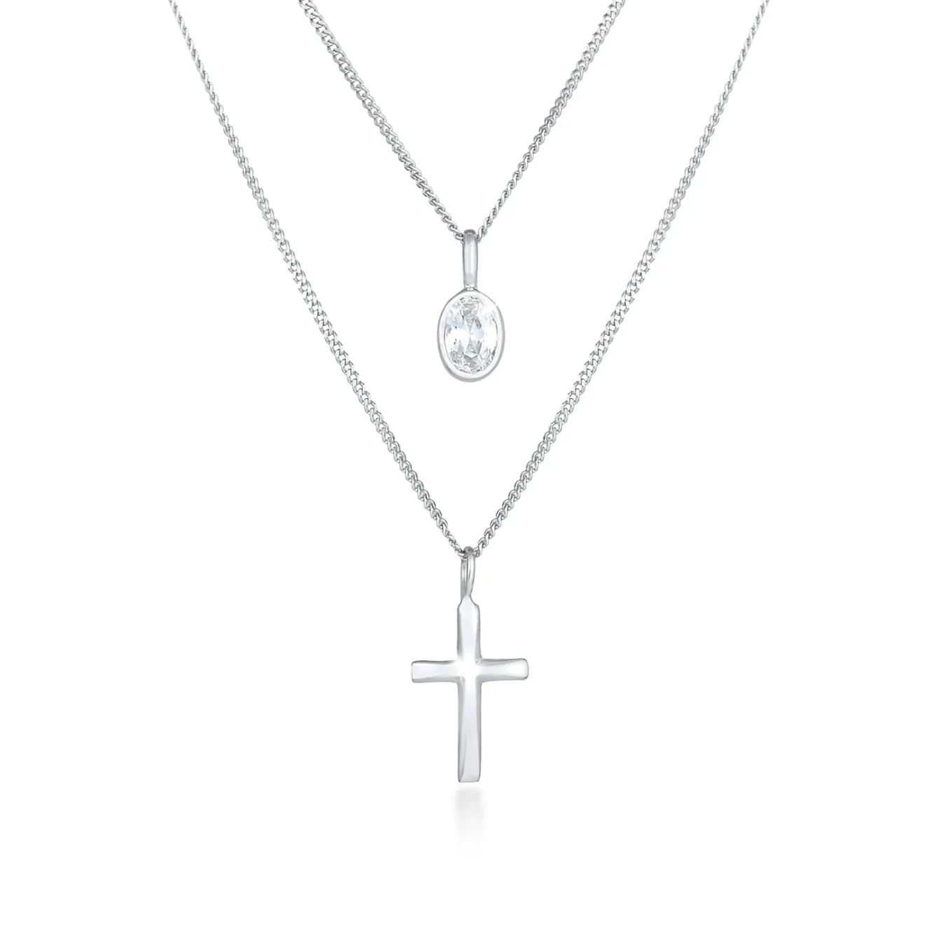 Elli "Layer-Halskette Kreuz | Zirkonia (Weiß)< Symbol-schmuck|Halsketten