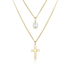 Elli "Layer-Halskette Kreuz | Zirkonia (Weiß)< Symbol-schmuck|Halsketten