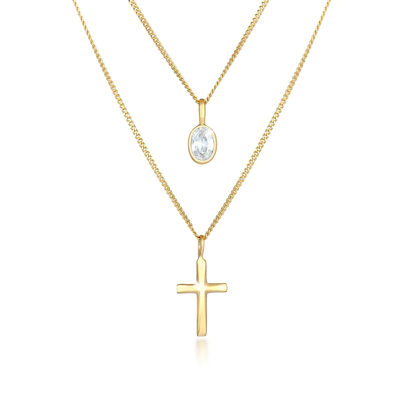 Elli "Layer-Halskette Kreuz | Zirkonia (Weiß)< Symbol-schmuck|Halsketten