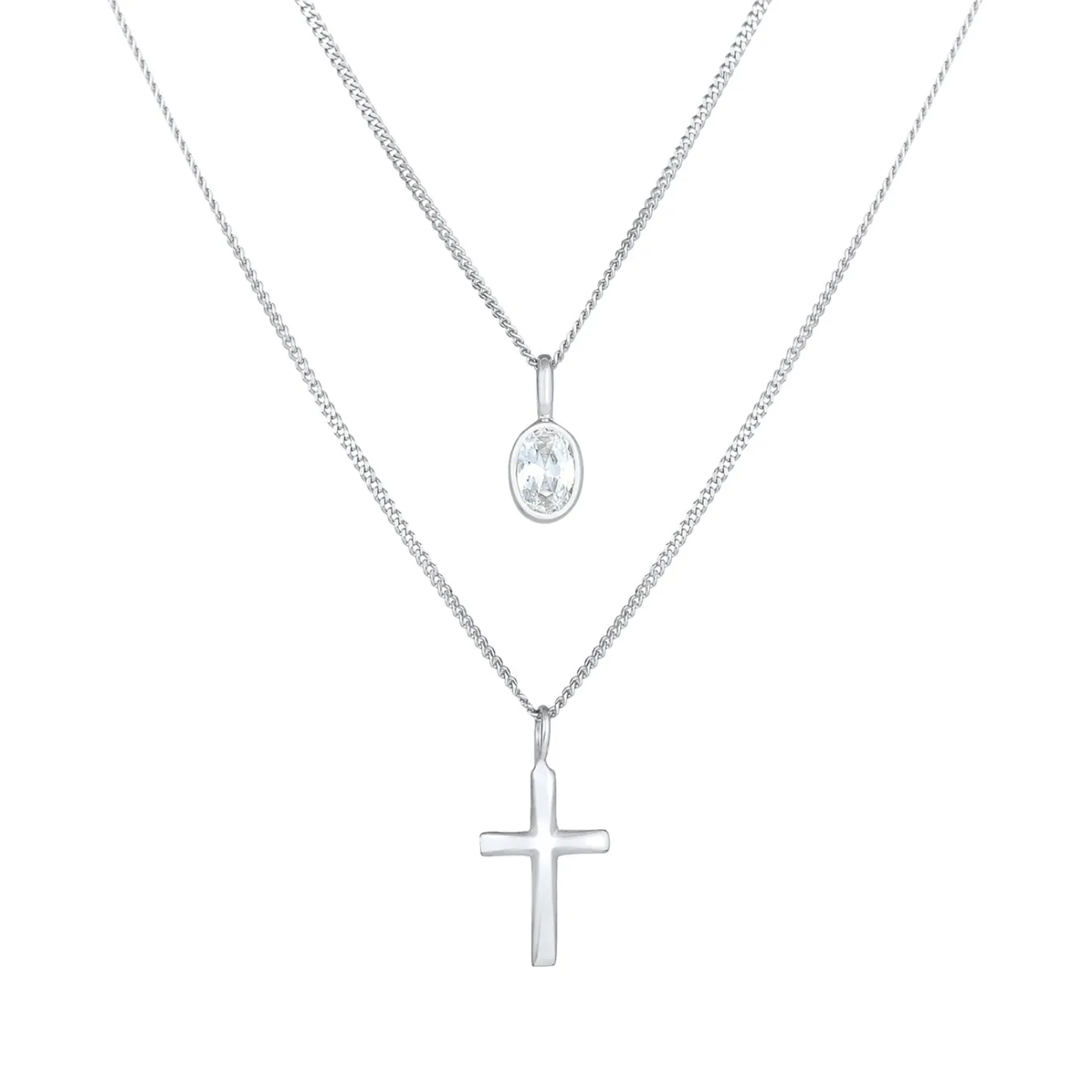 Elli "Layer-Halskette Kreuz | Zirkonia (Weiß)< Symbol-schmuck|Halsketten