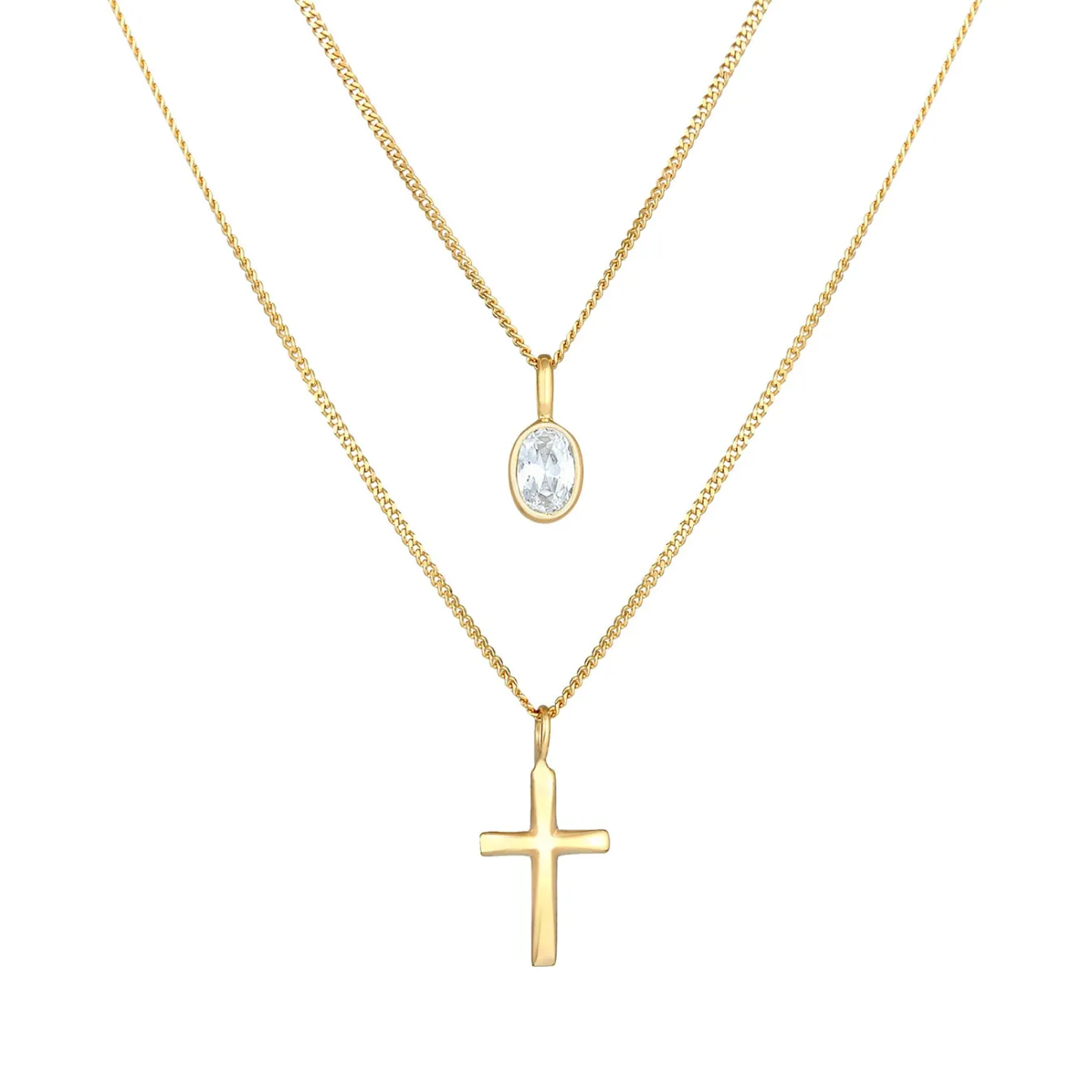 Elli "Layer-Halskette Kreuz | Zirkonia (Weiß)< Symbol-schmuck|Halsketten