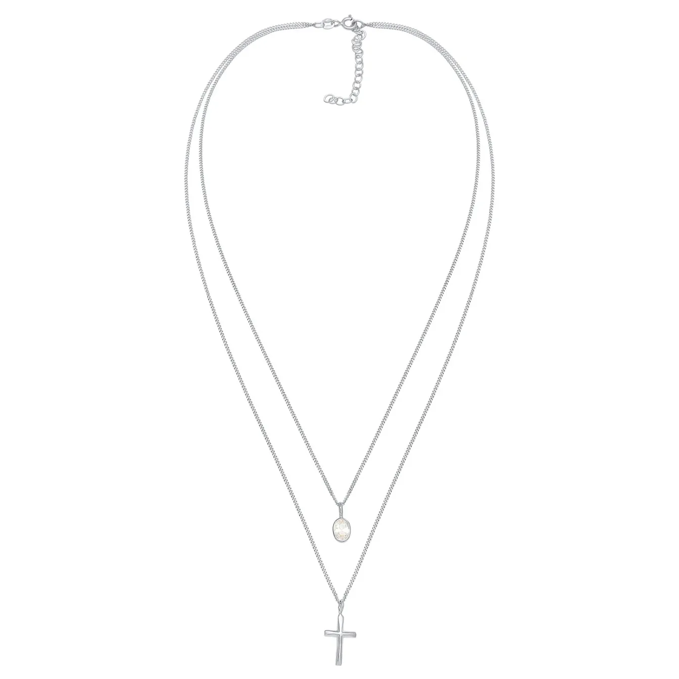Elli "Layer-Halskette Kreuz | Zirkonia (Weiß)< Symbol-schmuck|Halsketten