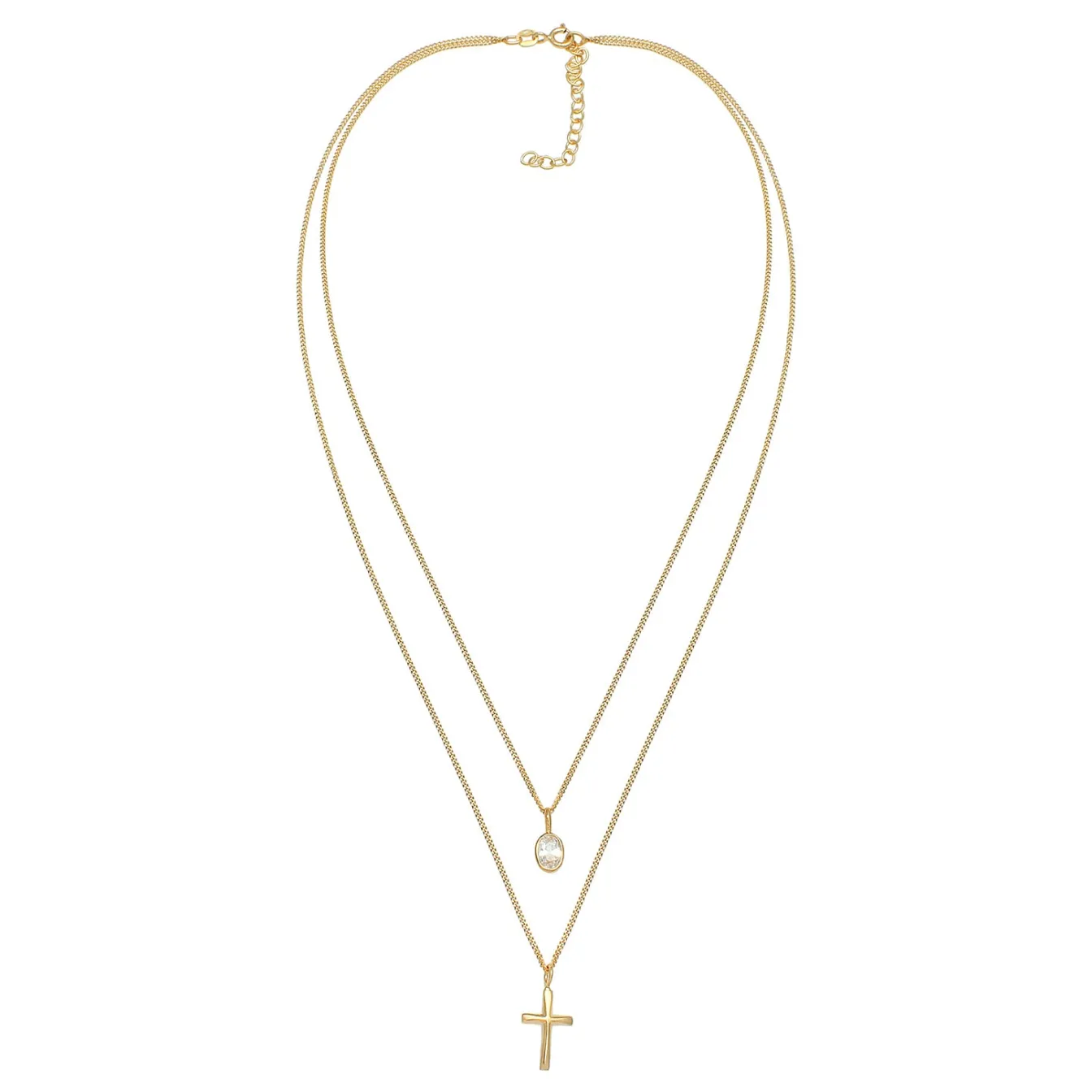 Elli "Layer-Halskette Kreuz | Zirkonia (Weiß)< Symbol-schmuck|Halsketten