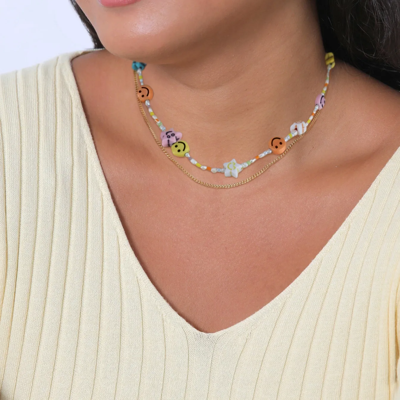 Elli "Layer-Halskette mit Smiling Face Beads | Süßwasserperlen< Perlen|Halsketten
