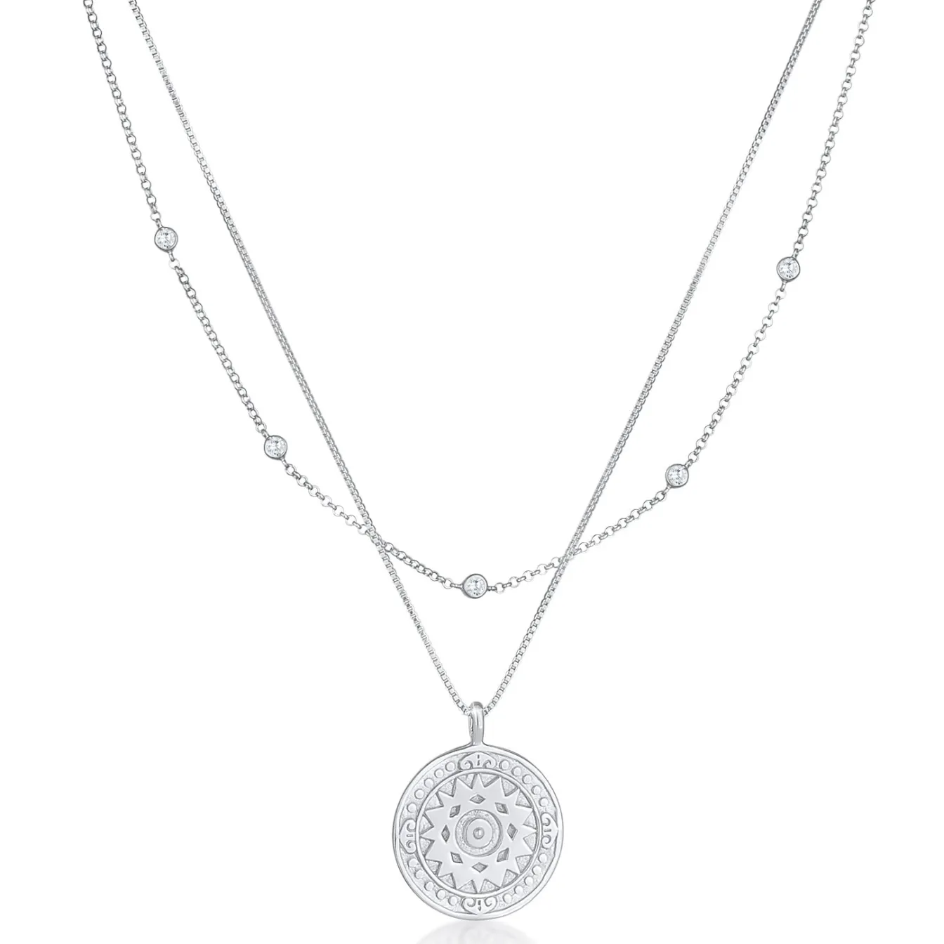 Elli "Layer-Halskette Münze | Zirkonia (weiß)< Vergoldet|Symbol-schmuck