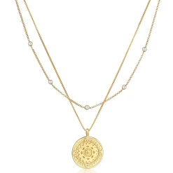 Elli "Layer-Halskette Münze | Zirkonia (weiß)< Vergoldet|Symbol-schmuck