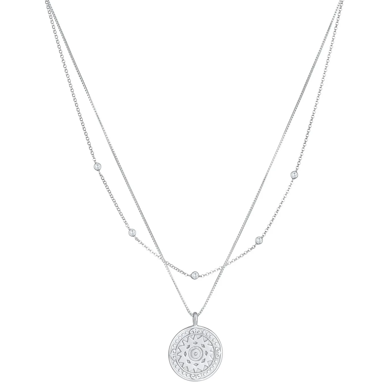 Elli "Layer-Halskette Münze | Zirkonia (weiß)< Vergoldet|Symbol-schmuck