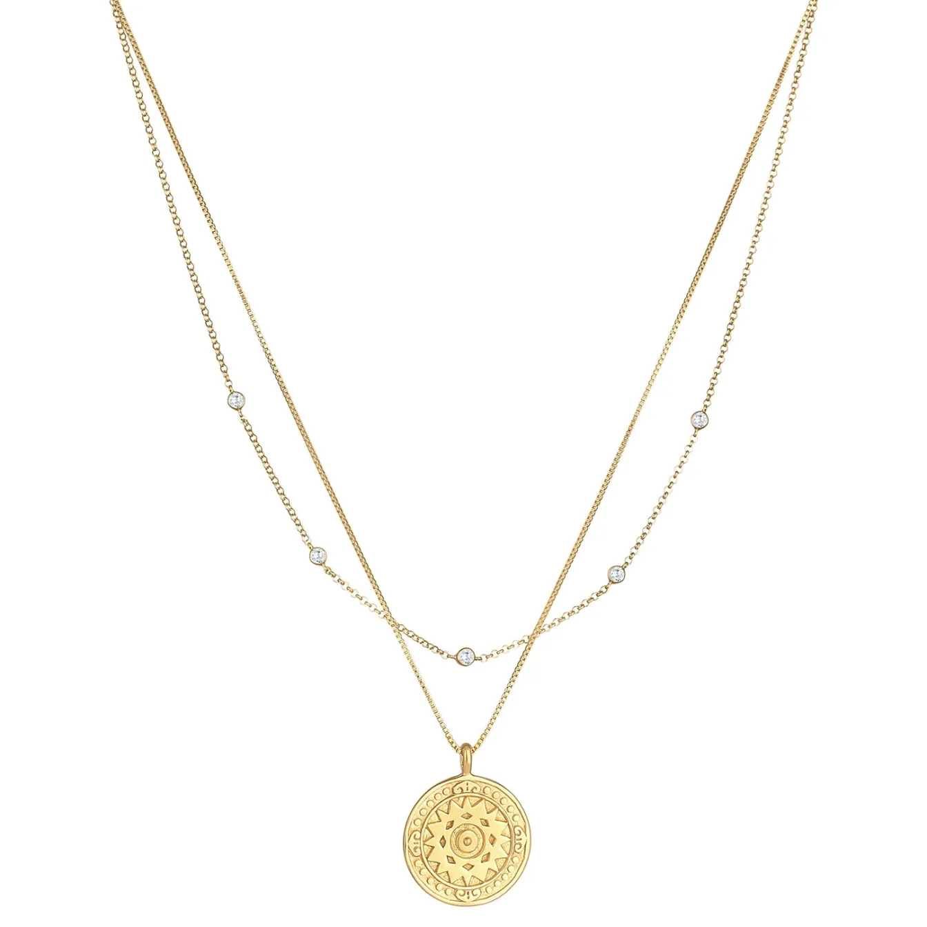 Elli "Layer-Halskette Münze | Zirkonia (weiß)< Vergoldet|Symbol-schmuck