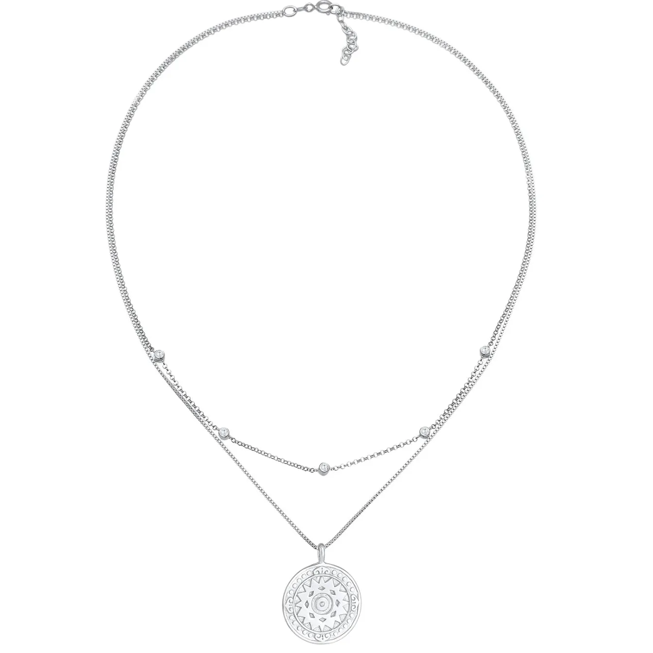 Elli "Layer-Halskette Münze | Zirkonia (weiß)< Vergoldet|Symbol-schmuck