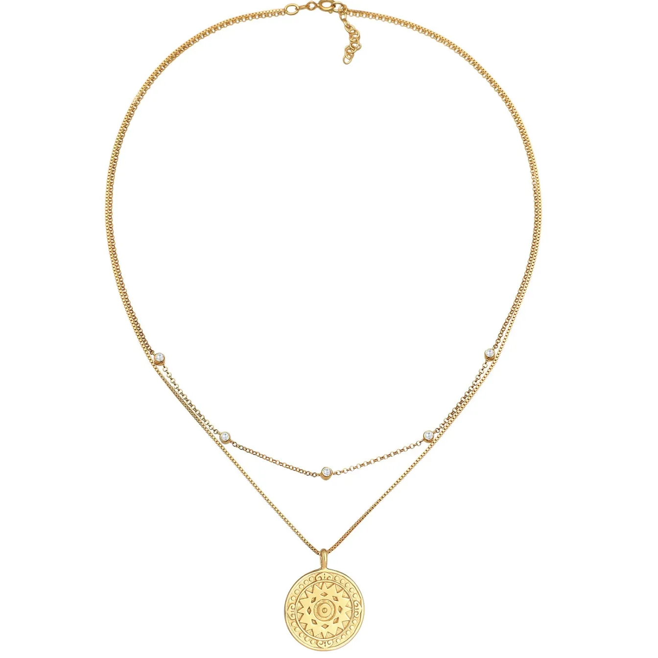 Elli "Layer-Halskette Münze | Zirkonia (weiß)< Vergoldet|Symbol-schmuck