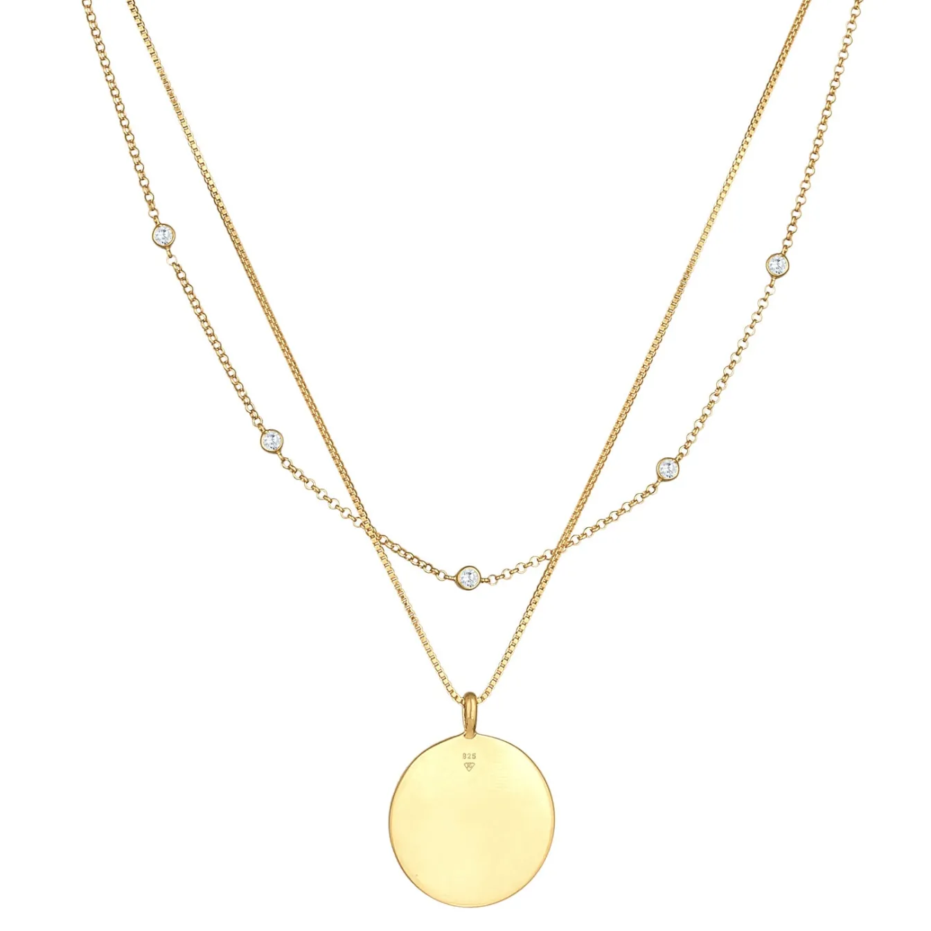 Elli "Layer-Halskette Münze | Zirkonia (weiß)< Vergoldet|Symbol-schmuck