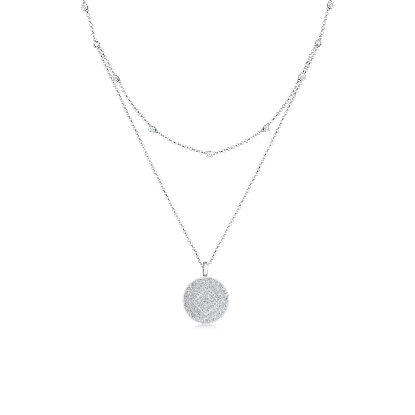 Elli "Layer-Halskette Plättchen | Kristalle (Weiß)< Symbol-schmuck|Halsketten