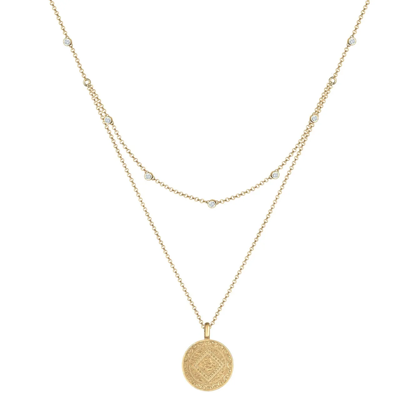 Elli "Layer-Halskette Plättchen | Kristalle (Weiß)< Symbol-schmuck|Halsketten