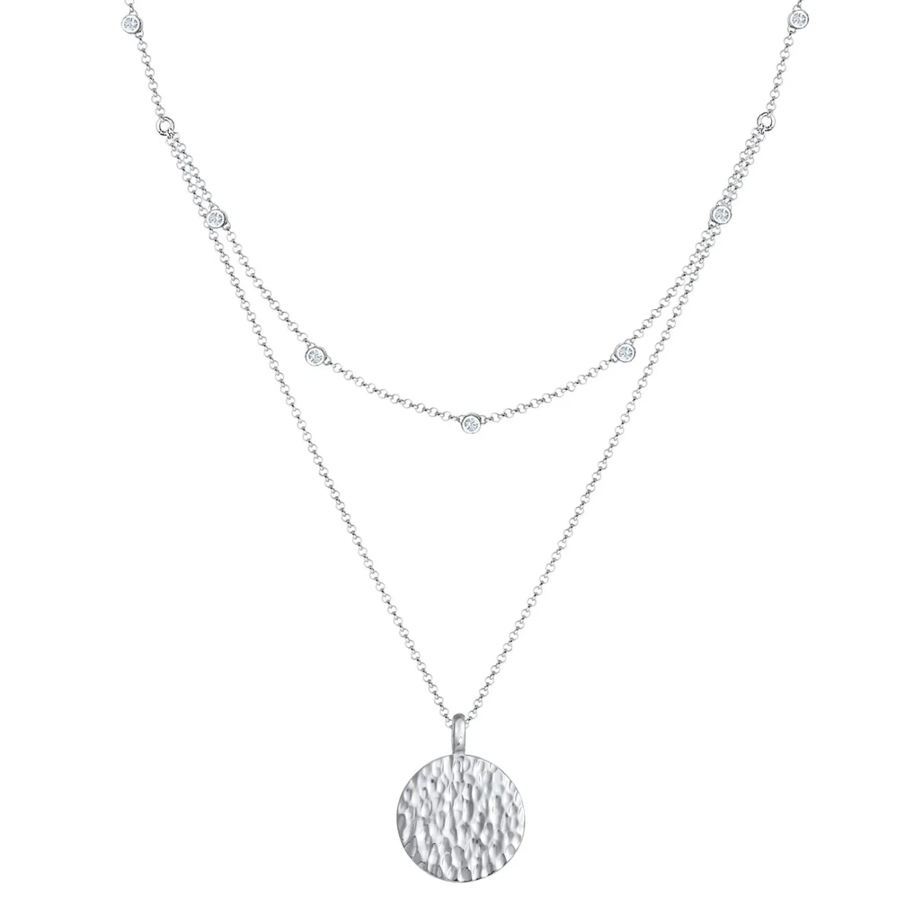 Elli "Layer-Halskette Plättchen | Kristalle (Weiß)< Symbol-schmuck|Halsketten
