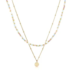 Elli "Layer-Halskette Plättchen Anhänger | Glas Perlen (Pastell)< Vergoldet|Perlen