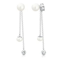 Elli "Ohrhänger Ear Chain | Süßwasserperle, Kristall ( Weiß )< Perlen|Ohrringe