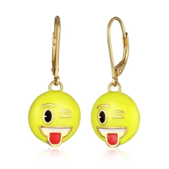 Elli "Ohrhänger Emoji Smiling Face | Emaille (Gelb)< Vergoldet|Symbol-schmuck