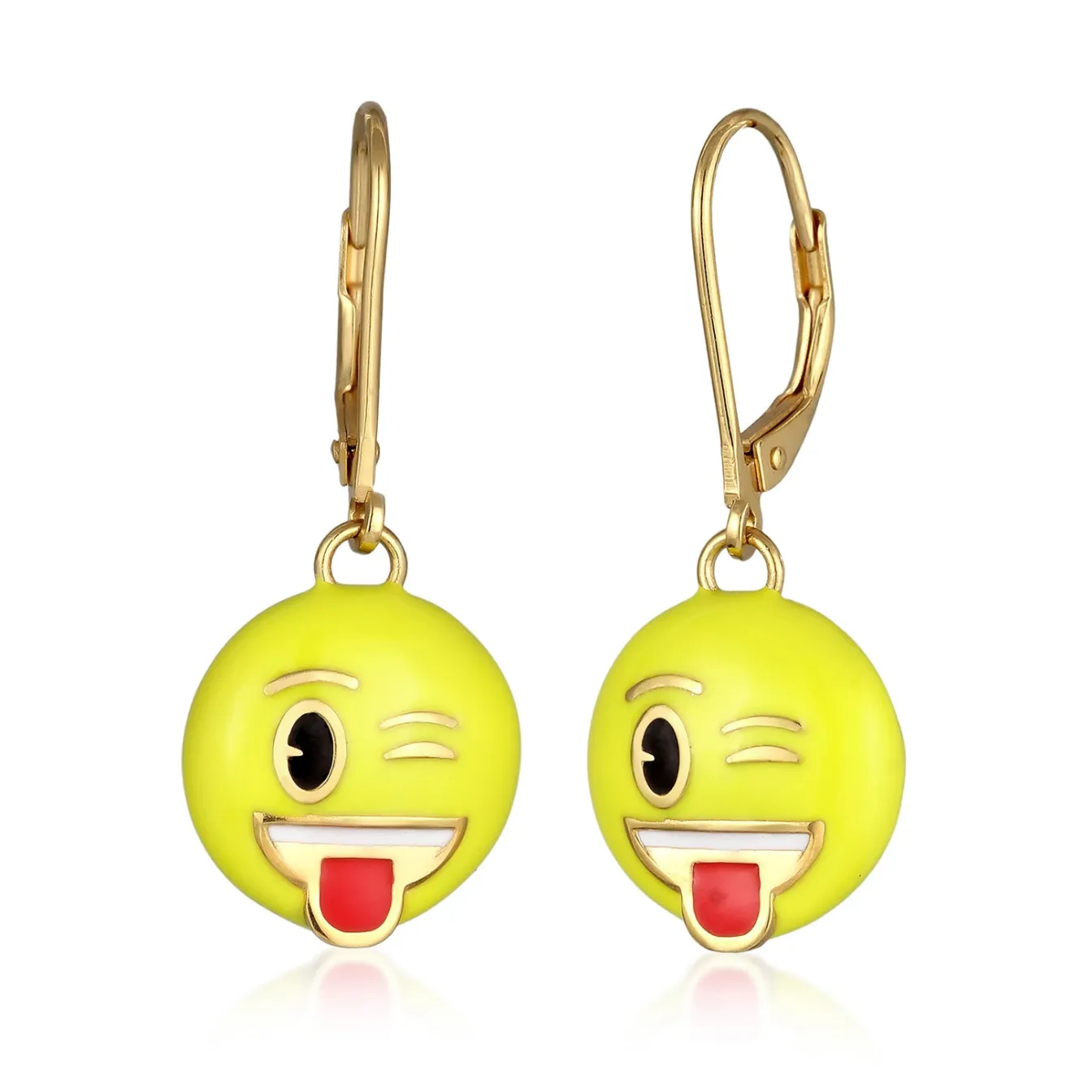Elli "Ohrhänger Emoji Smiling Face | Emaille (Gelb)< Vergoldet|Symbol-schmuck