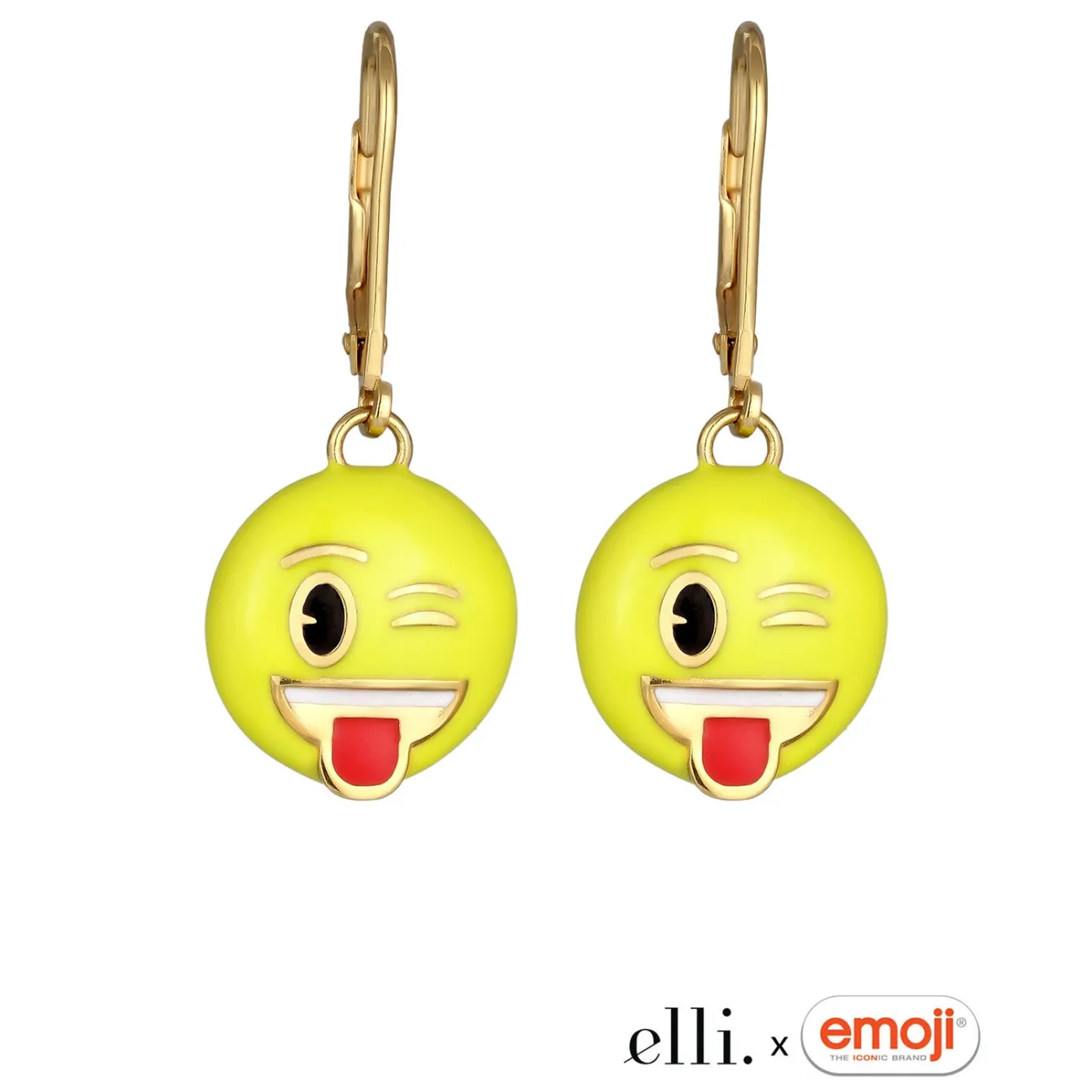 Elli "Ohrhänger Emoji Smiling Face | Emaille (Gelb)< Vergoldet|Symbol-schmuck