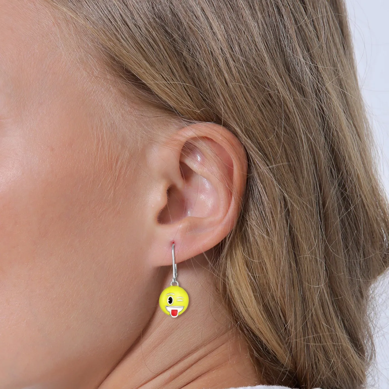 Elli "Ohrhänger Emoji Smiling Face | Emaille (Gelb)< Vergoldet|Symbol-schmuck
