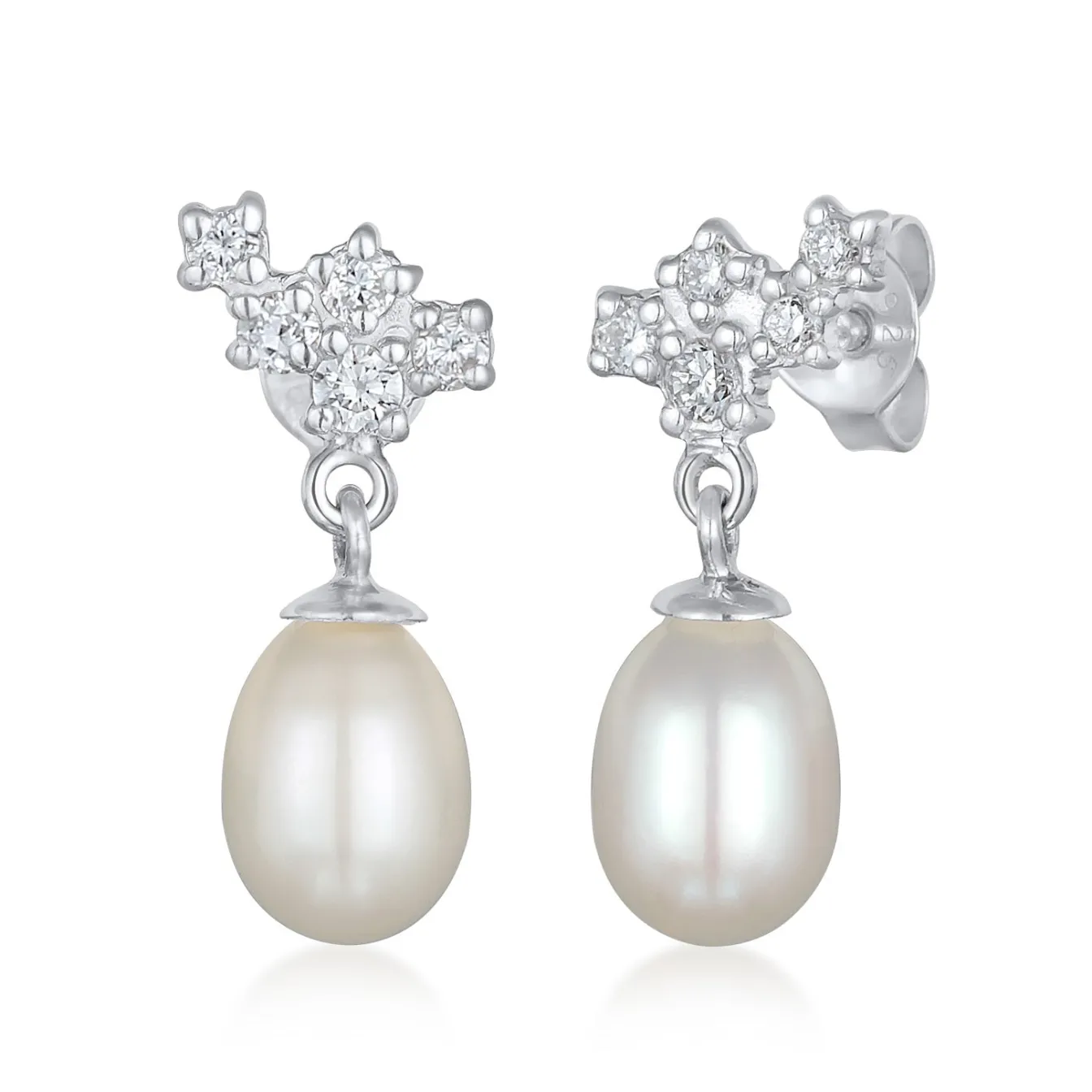 Elli "Ohrhänger Funkelnd | Süßwasserzuchtperle, laborgezüchteter Diamant (We< Hochzeit|Diamanten