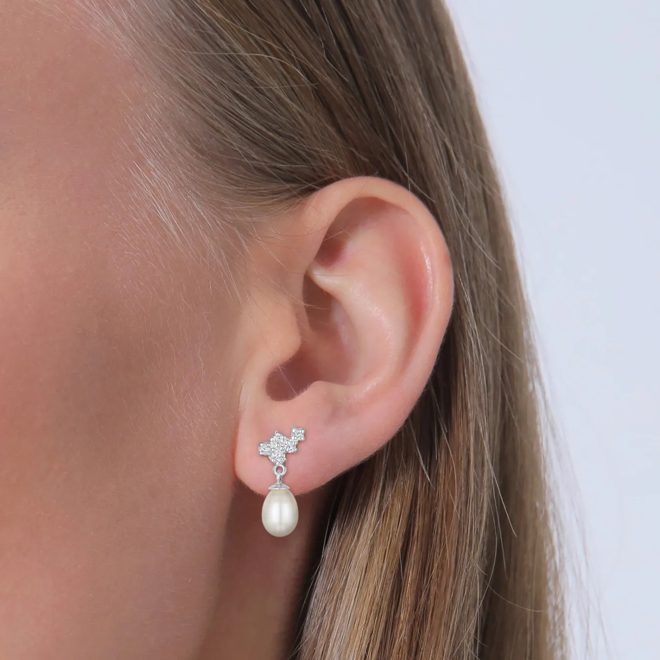 Elli "Ohrhänger Funkelnd | Süßwasserzuchtperle, laborgezüchteter Diamant (We< Hochzeit|Diamanten