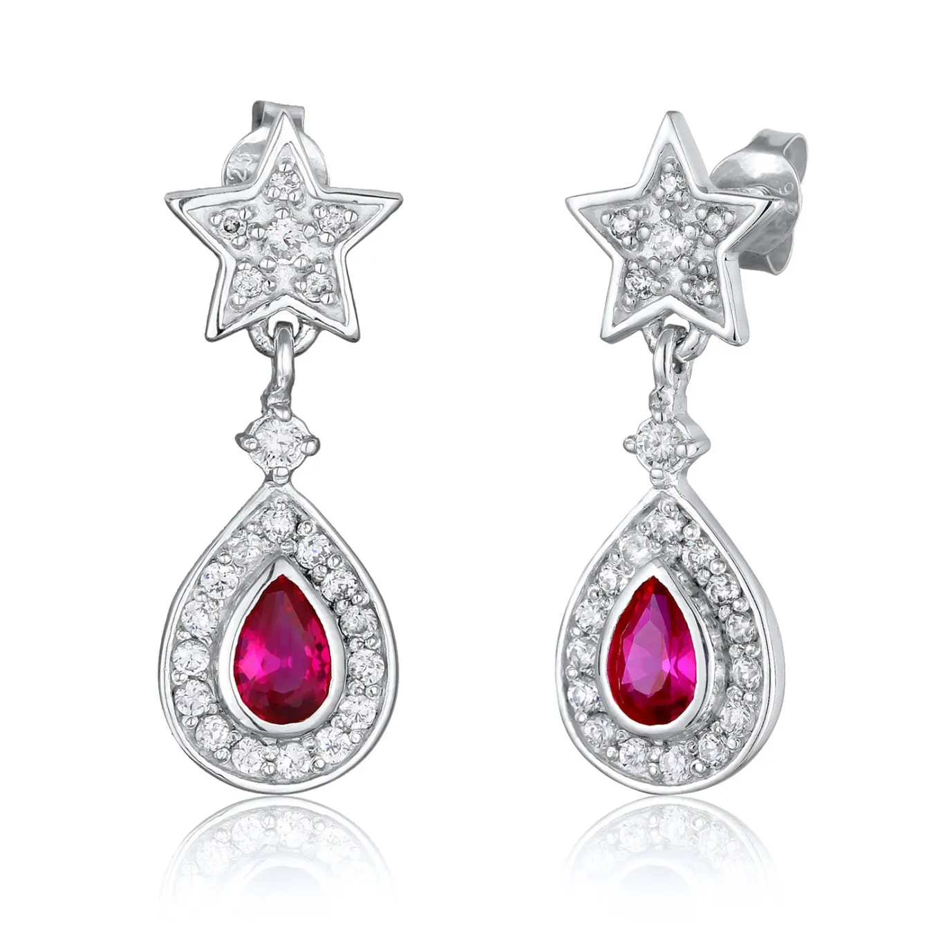 Elli "Ohrhänger Tropfen & Stern | Rubin, synthetisch (Pink)< Symbol-schmuck|Ohrringe