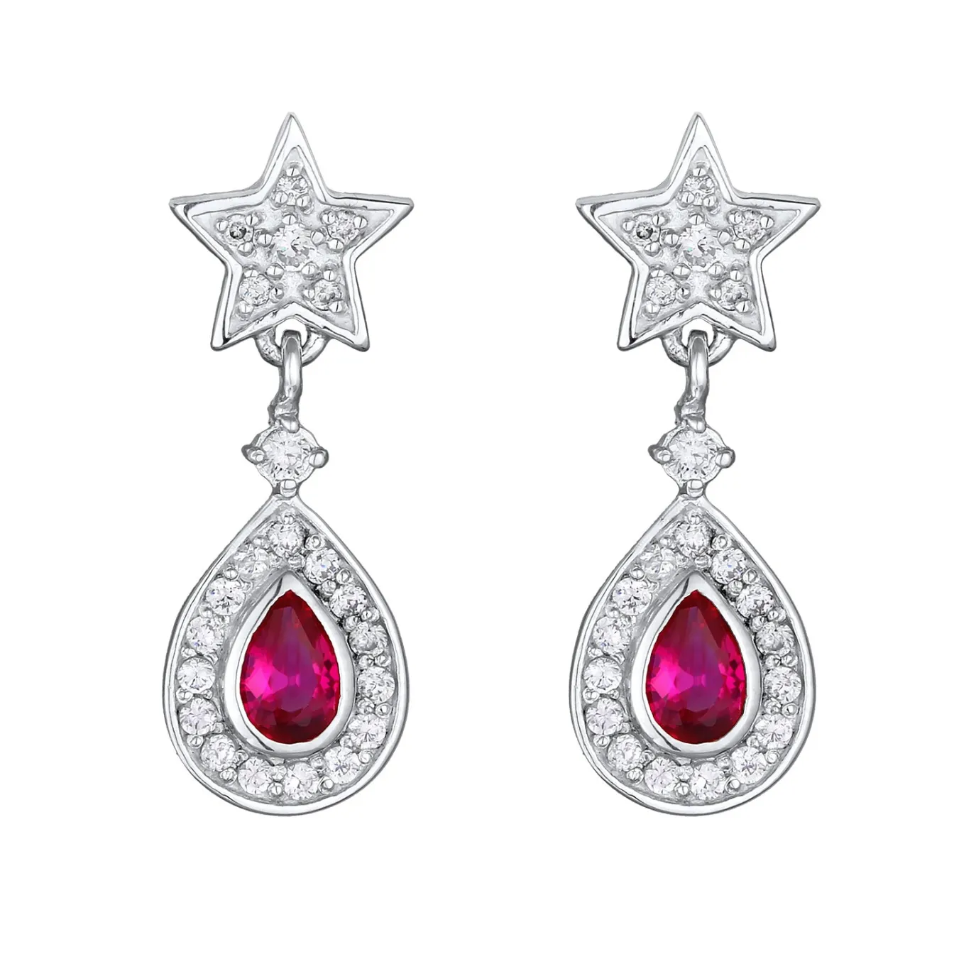 Elli "Ohrhänger Tropfen & Stern | Rubin, synthetisch (Pink)< Symbol-schmuck|Ohrringe