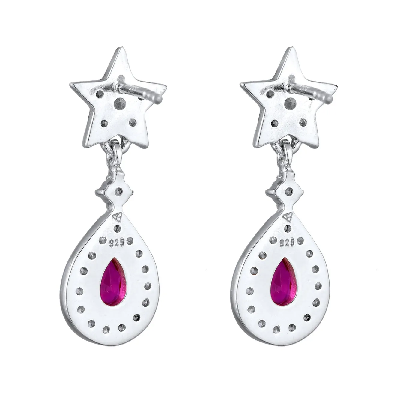 Elli "Ohrhänger Tropfen & Stern | Rubin, synthetisch (Pink)< Symbol-schmuck|Ohrringe