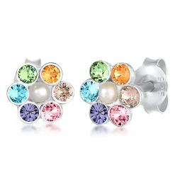 Elli "Ohrring Blume | Perle, Kristall ( Braun )<Kinder Symbol-schmuck|Perlen