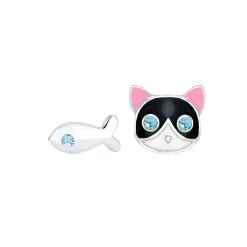 Elli "Ohrring Katze | Kristall ( Blau )<Kinder Kinderschmuck