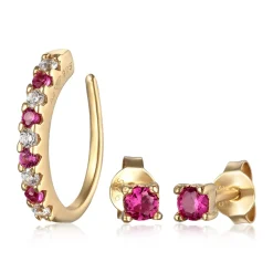 Elli "Ohrring-Set Earcuff Basic | Kristalle (Rosa)< Ohrringe|Vergoldet