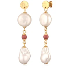 Elli "Ohrstecker Barock | Perlen & Rhodonit (Rosa)< Vergoldet|Perlen