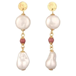 Elli "Ohrstecker Barock | Perlen & Rhodonit (Rosa)< Vergoldet|Perlen