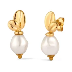 Elli "Ohrstecker Blume | Synthetische Perle (Weiß)< Vergoldet|Symbol-schmuck
