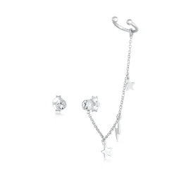 Elli "Ohrstecker Ear Chain | Kristall (Weiß)< Ohrringe|Silber