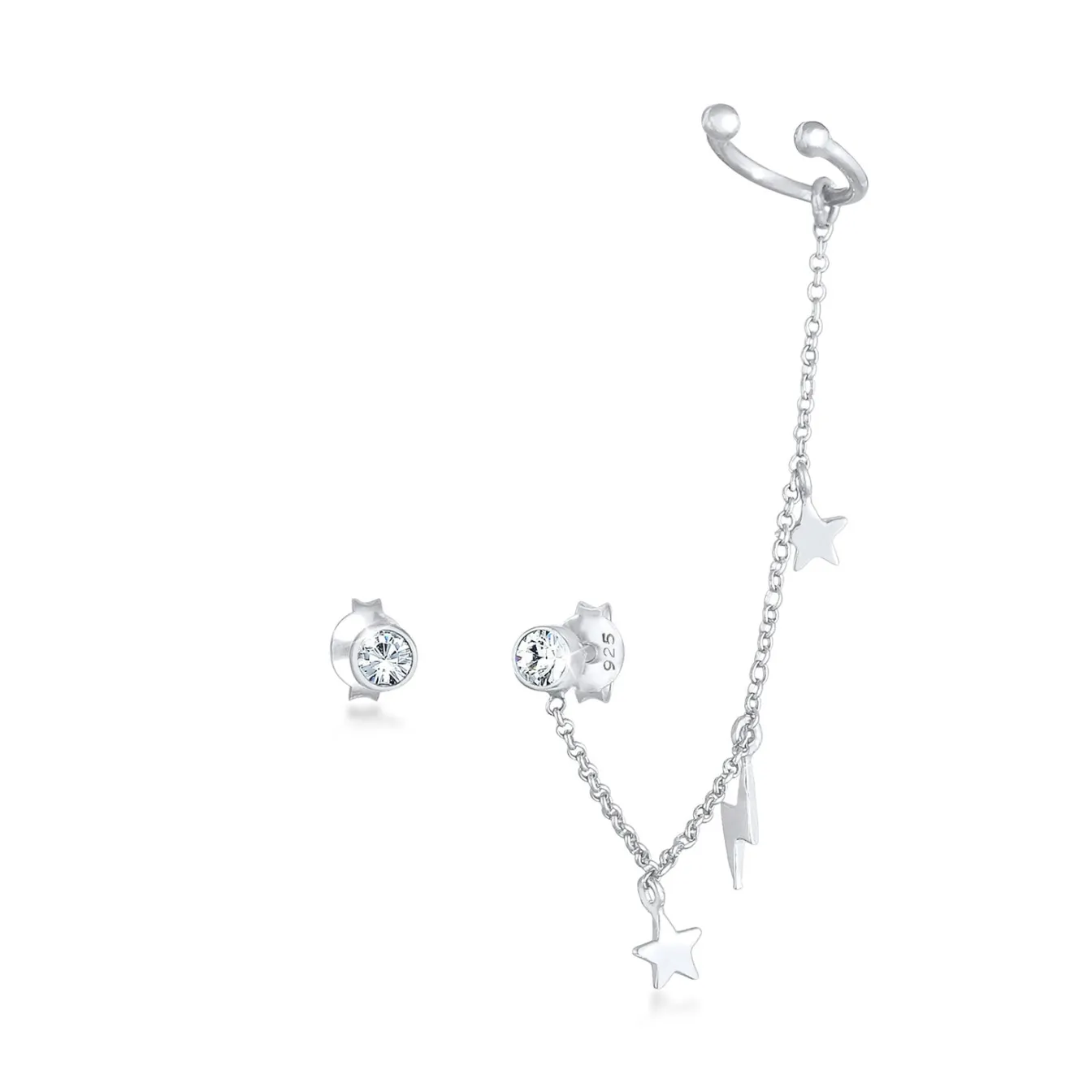 Elli "Ohrstecker Ear Chain | Kristall (Weiß)< Ohrringe|Silber