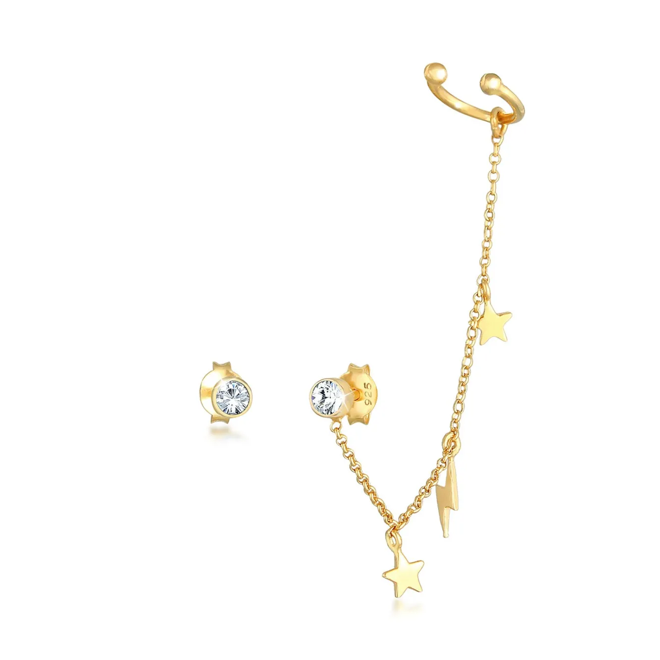 Elli "Ohrstecker Ear Chain | Kristall (Weiß)< Ohrringe|Silber