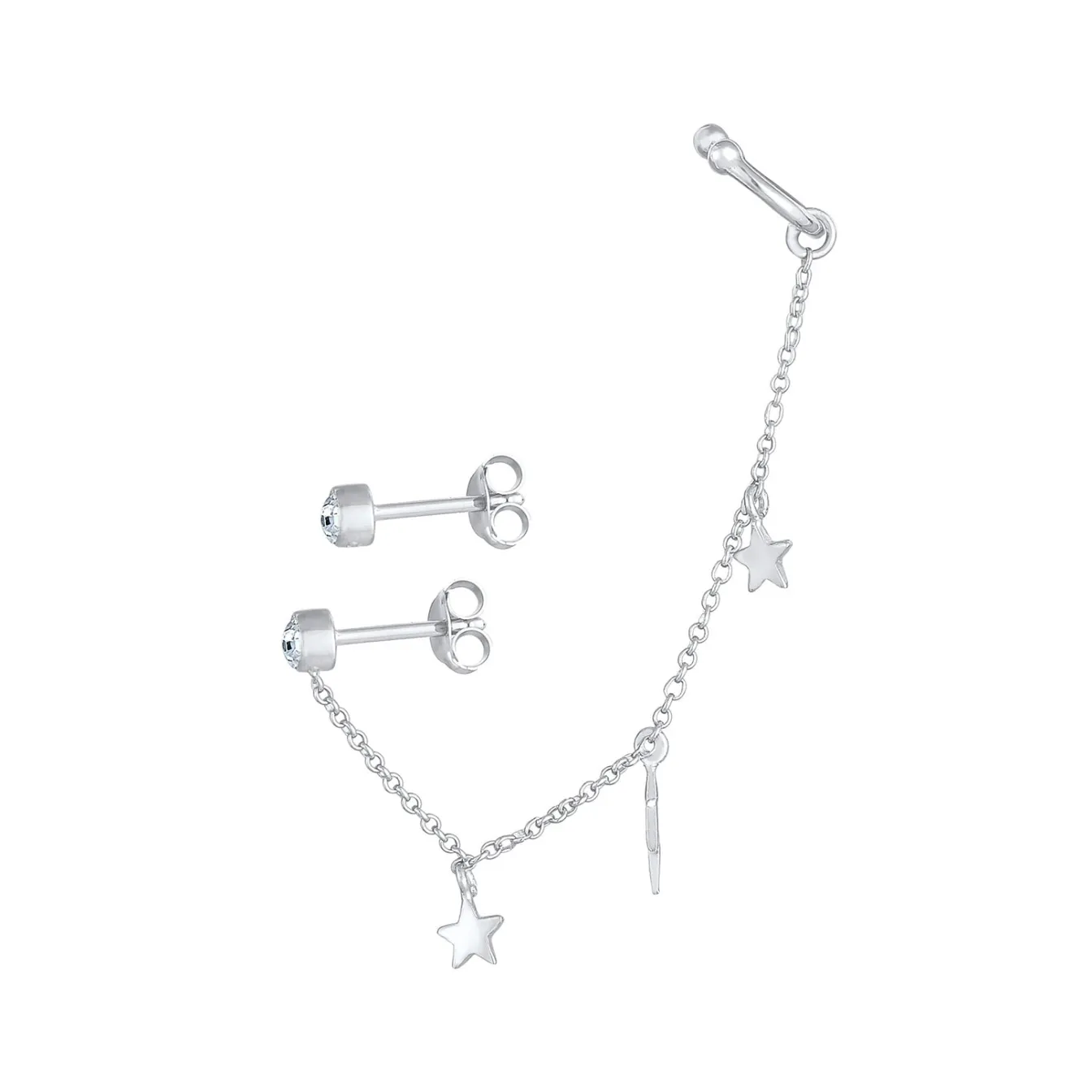 Elli "Ohrstecker Ear Chain | Kristall (Weiß)< Ohrringe|Silber