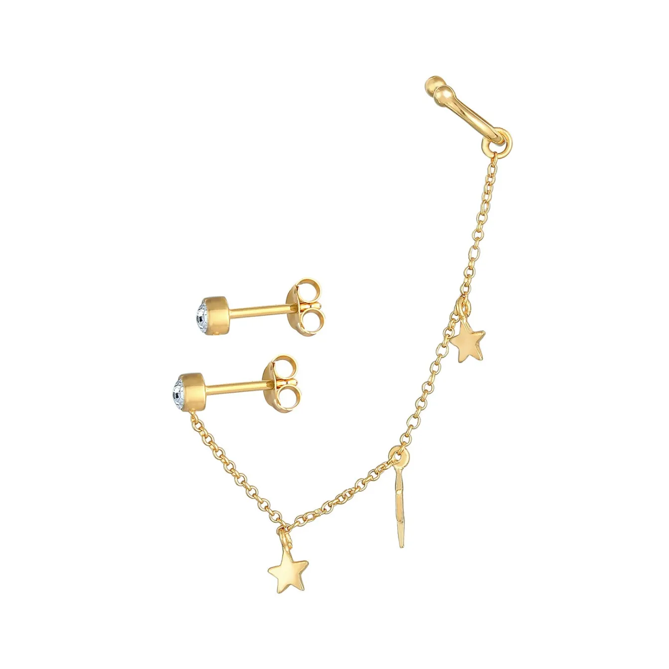 Elli "Ohrstecker Ear Chain | Kristall (Weiß)< Ohrringe|Silber