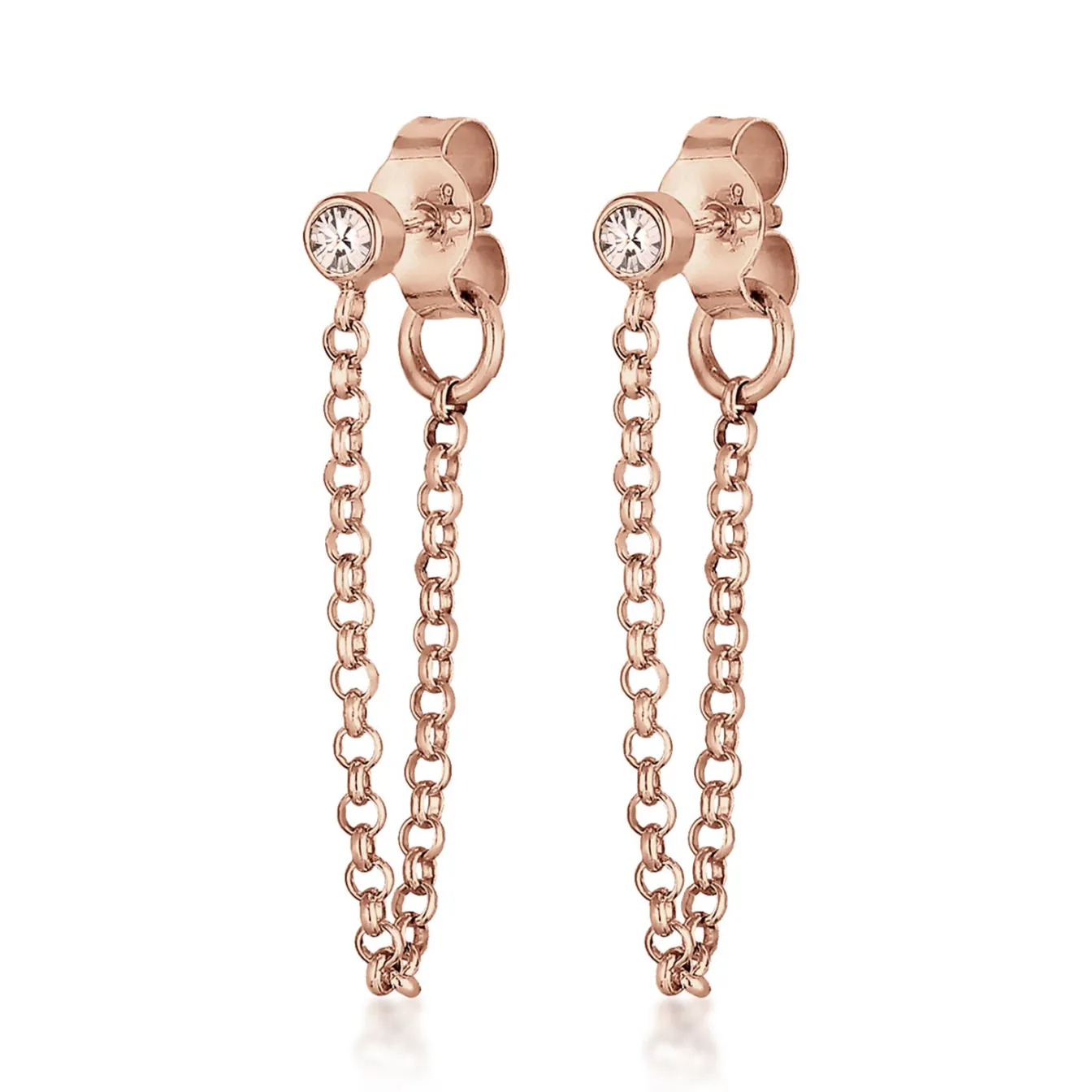 Elli "Ohrstecker Ear Chain | Kristall (Weiß)< Roségold|Vergoldet