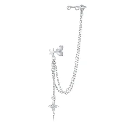 Elli "Ohrstecker Ear Chain Stern | Zirkonia (Weiß)< Ohrringe|Silber