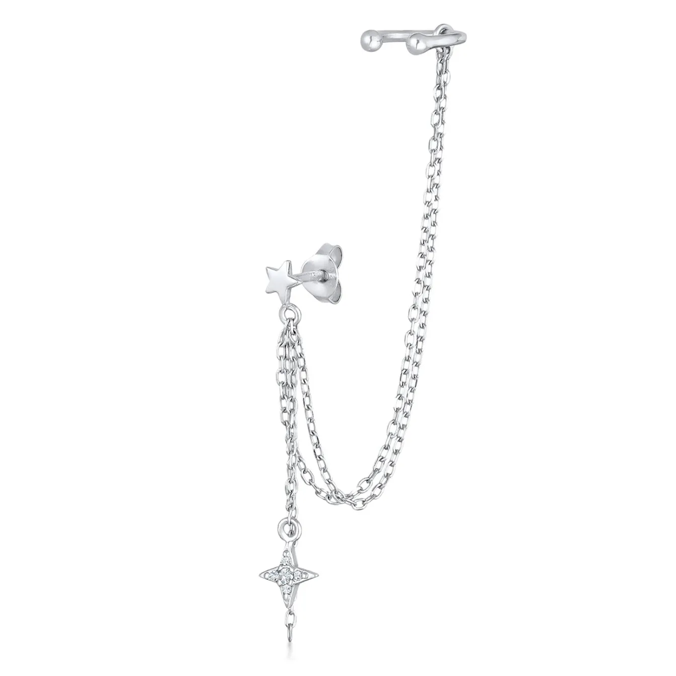 Elli "Ohrstecker Ear Chain Stern | Zirkonia (Weiß)< Ohrringe|Silber