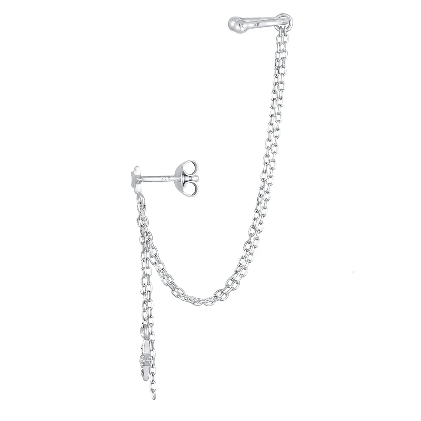 Elli "Ohrstecker Ear Chain Stern | Zirkonia (Weiß)< Ohrringe|Silber
