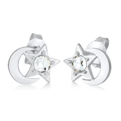 Elli "Ohrstecker Halbmond Stern | Kristall (Weiß)<Kinder Symbol-schmuck|Kinderschmuck