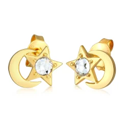 Elli "Ohrstecker Halbmond Stern | Kristall (Weiß)<Kinder Symbol-schmuck|Kinderschmuck