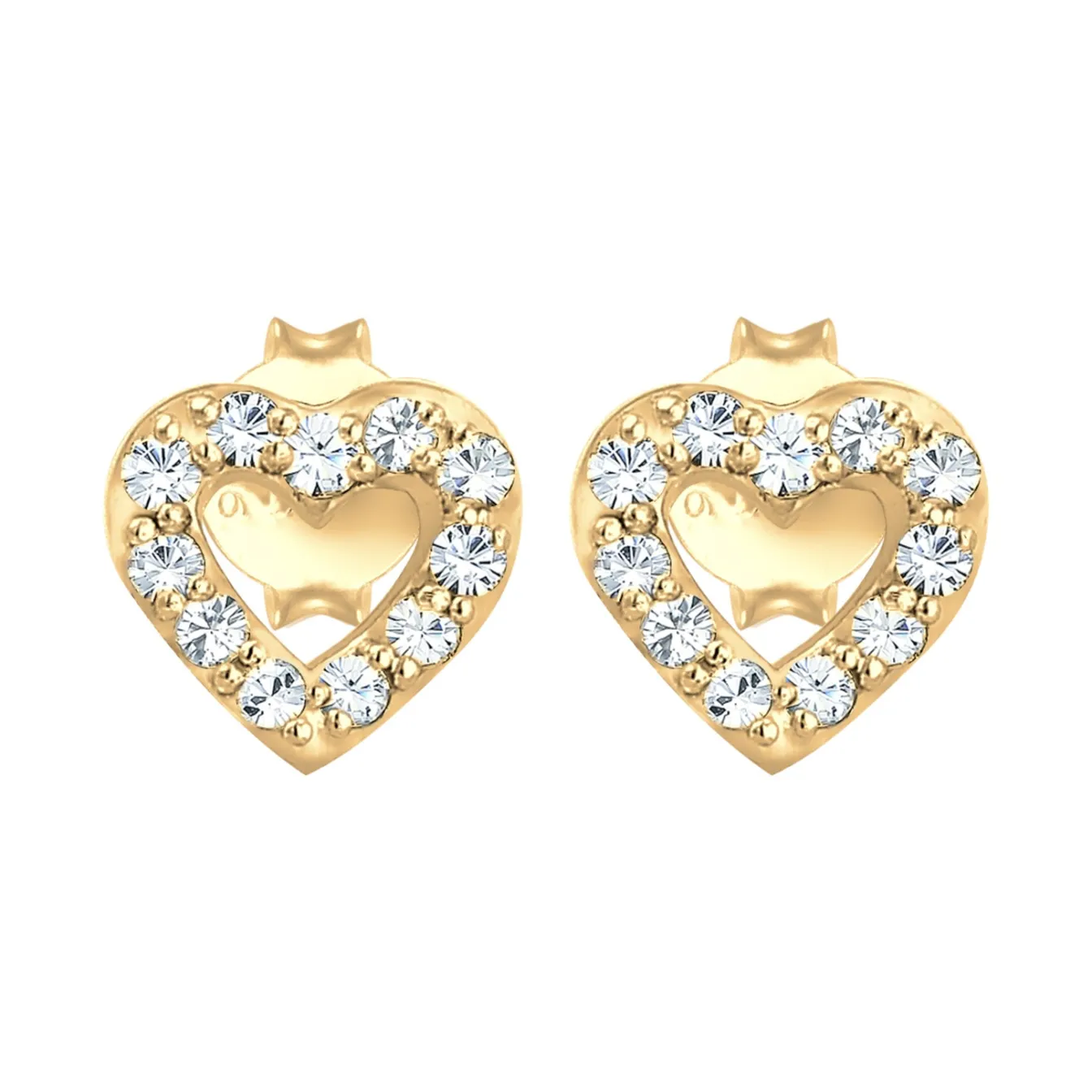 Elli "Ohrstecker Herz | Glas Kristalle (Weiß)< Vergoldet|Symbol-schmuck