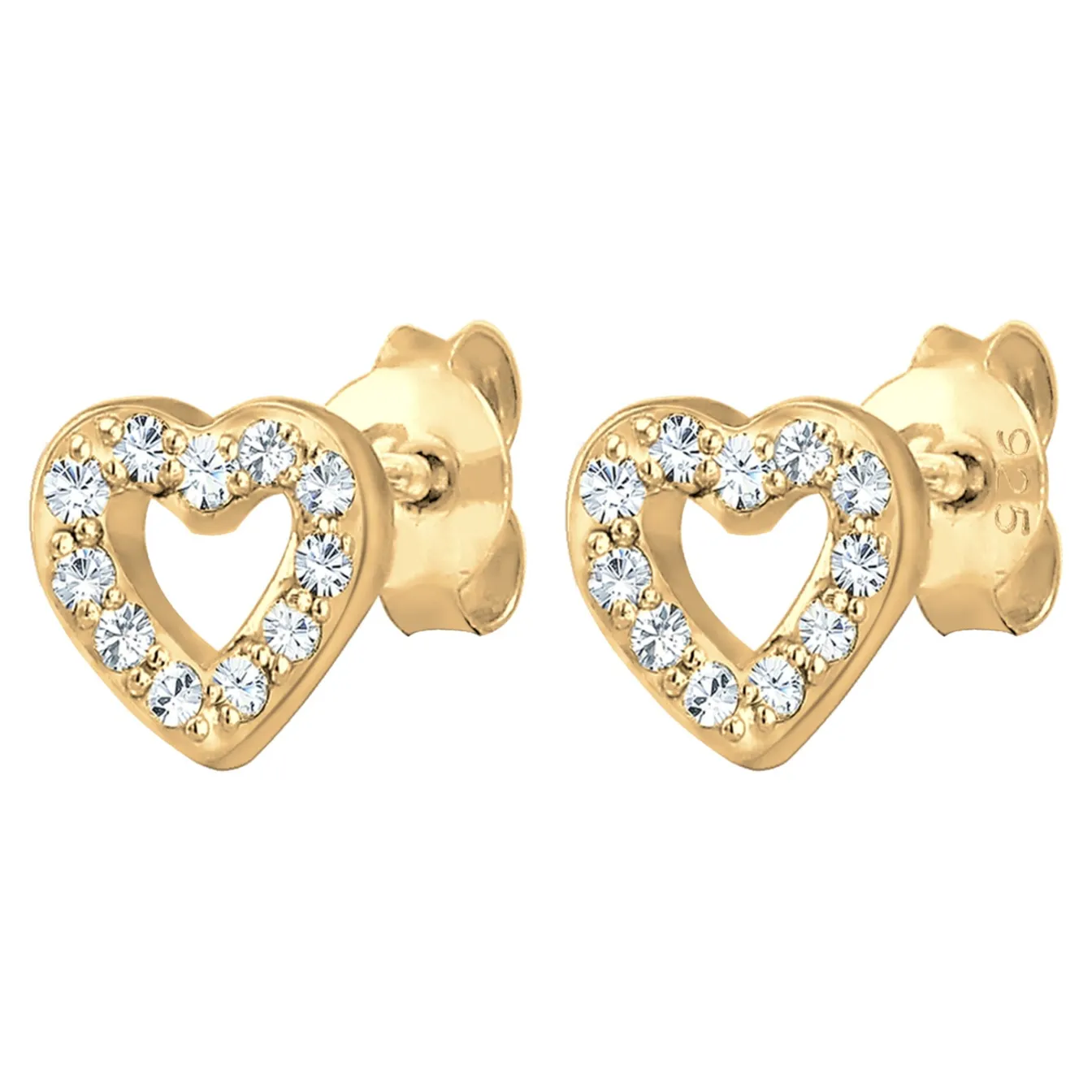 Elli "Ohrstecker Herz | Glas Kristalle (Weiß)< Vergoldet|Symbol-schmuck