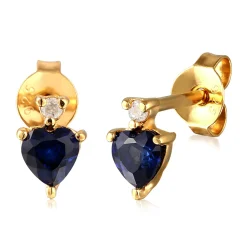 Elli "Ohrstecker Herz | Laborgezüchteter Diamant (0.008 ct) & Saphir (Blau)< Vergoldet|Symbol-schmuck