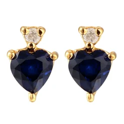 Elli "Ohrstecker Herz | Laborgezüchteter Diamant (0.008 ct) & Saphir (Blau)< Vergoldet|Symbol-schmuck